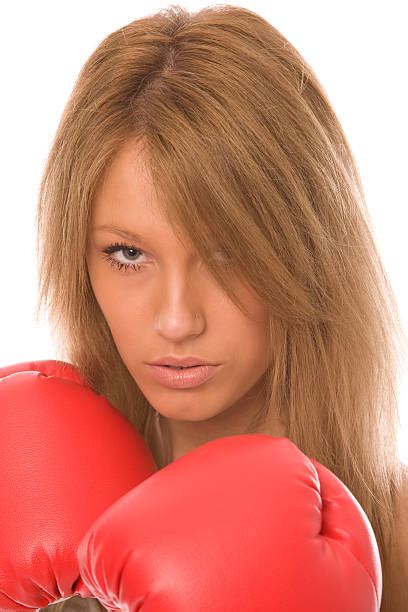 Attractive Young Blonde Woman In Red Boxing Gloves Stock Photos