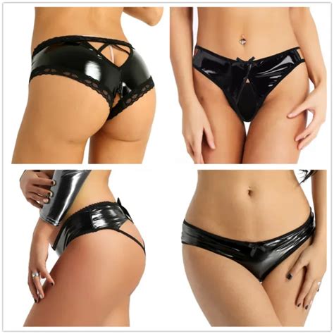 Womens Wetlook Lingerie Open Back Panties Briefs Leather Underpants G String Hot 4 09 Picclick