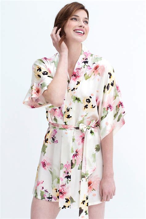 Samantha Silk Kimono Robe In Watercolor Dreams Florals