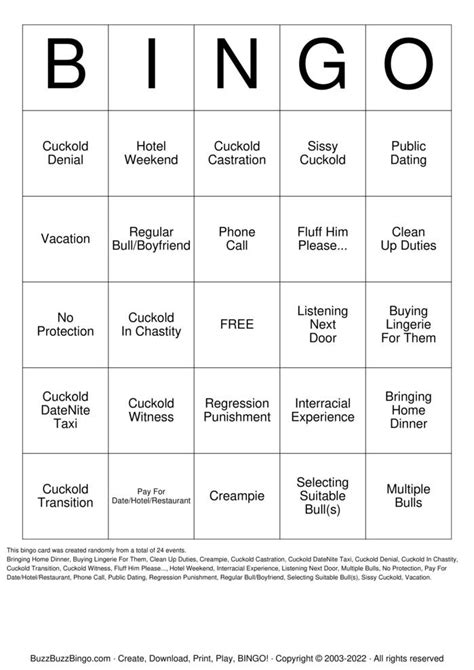 Fetish Bingo Cards To Download Print And Customize