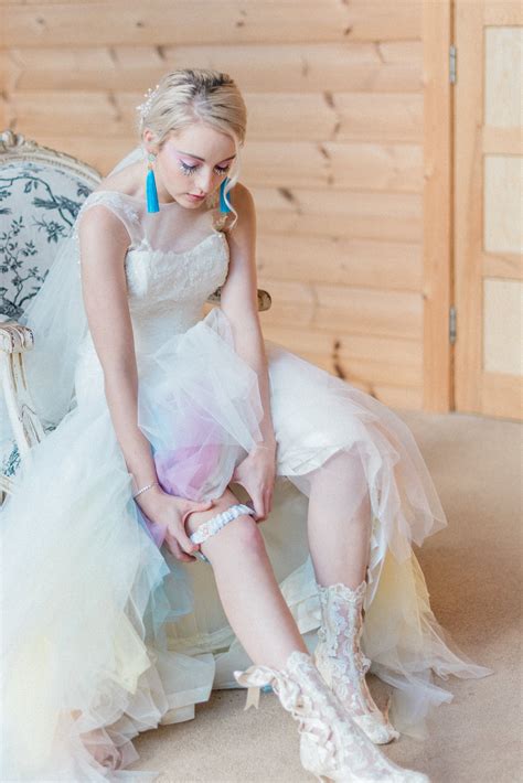 Unicorn Inspired Wedding Pastel Tulle Panels In Wedding Dress Lace