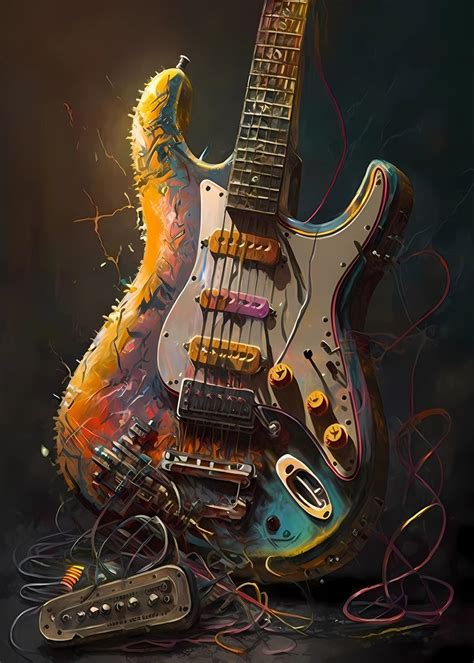 Electric Guitar Oil Paint Poster Picture Metal Print Paint By