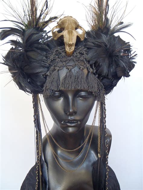 Sold Black Feather And Animal Skull Headress 30000 Via Etsy