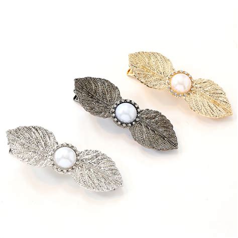 Women Metal Pearl Crystal Leaves Hair Pin Barrette Clips Side Hairpin