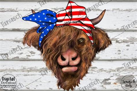 Patriotic Highland Cow Bandana Png Graphic By Tanuscharts Creative