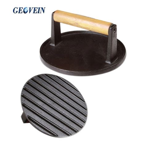 Seasoned Cast Iron Round Bacon Meat Press Cooking Grill Bbq Buy