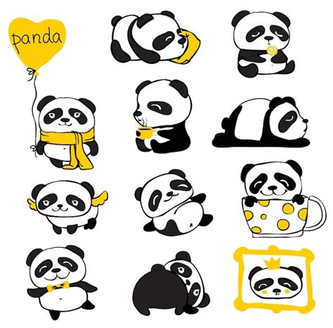 Premium Vector Panda Doodle Kid Set Simple Design Of Cute Pandas And