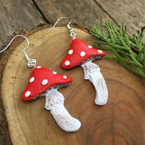 Red Mushroom Earrings Hand Painted Polymer Clay Amanita Etsy