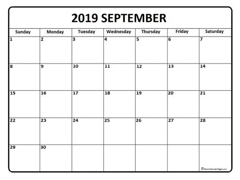 September 2019 Calendar Pdf Printable Templates