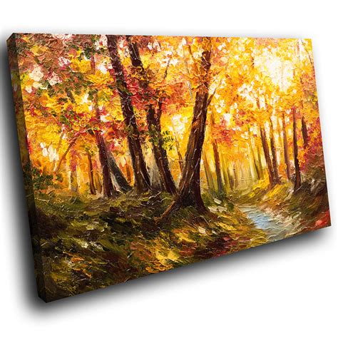 Orange Autumn Forest Retro Scenic Canvas Wall Art Large Picture Prints