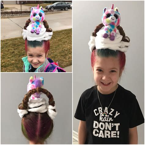 Crazy Hair Day Unicorn With Rainbow And Clouds Peinados