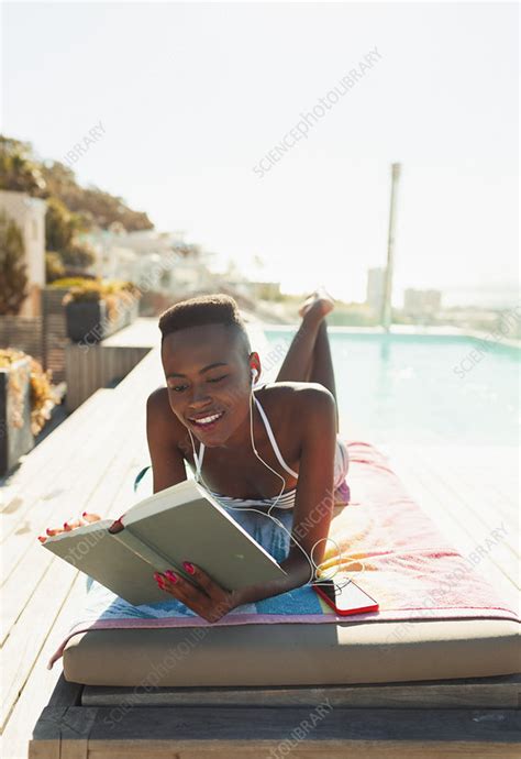 Woman Sunbathing Reading Book Stock Image F Science