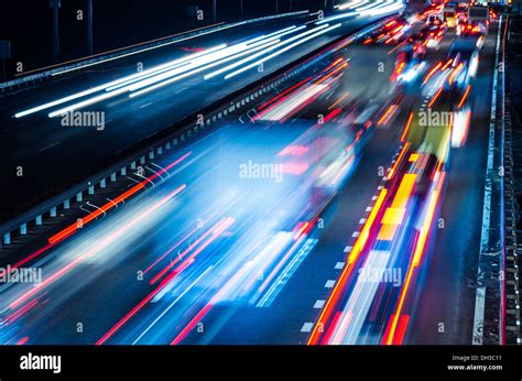 Night Traffic With Blurred Traces From Cars Stock Photo Alamy