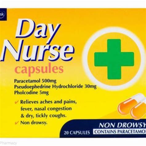 Day Nurse Capsules Paracetamol 500mg Pseudoephedrine Hydrochloride 30mg Pholcodine 5mg 20pk