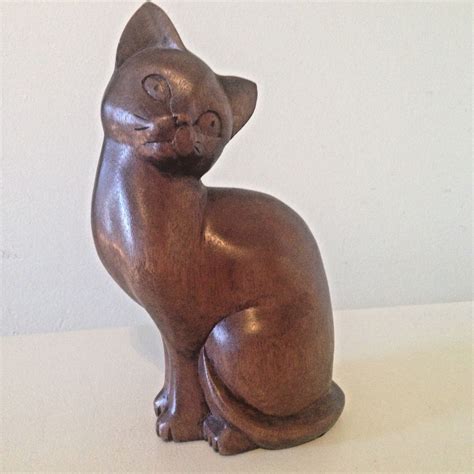 Hand Carved Wood Cat Kitten Siamese Large 9 Mahogany Glossy Finish