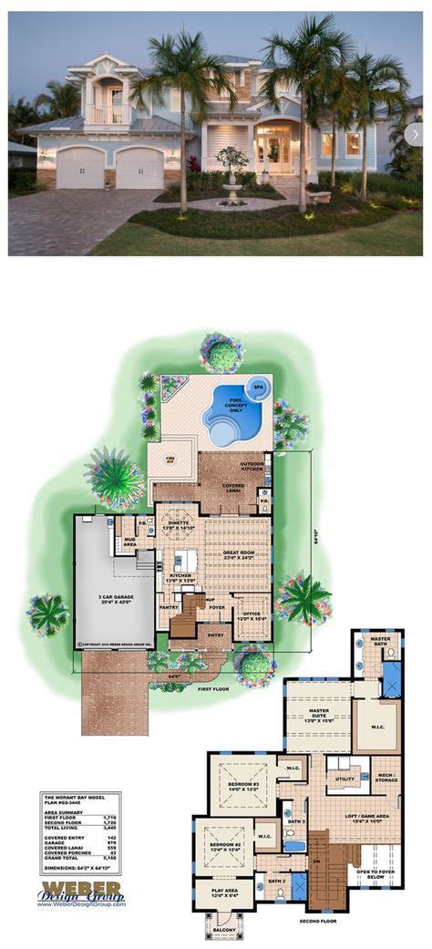 Mediterranean House Plan Coastal Narrow Lot Beach Home Floor Plan 90a