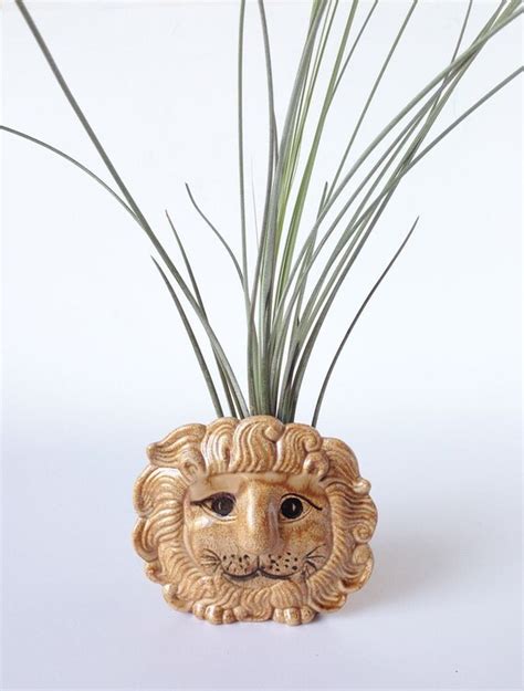 Vintage Ceramic Lion Head With Airplant Planter Figurine