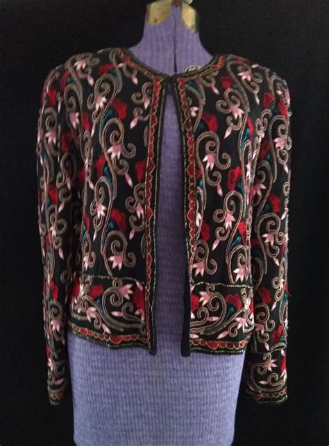 Silk Embroidered Beaded Jacket From India By Shopportlandvintage On Etsy Beaded Jacket