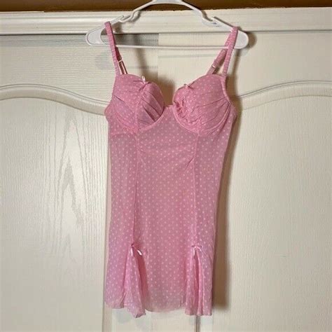 Retro Y K Pink Sheer Polka Dot Lingerie Slip Dress Gem