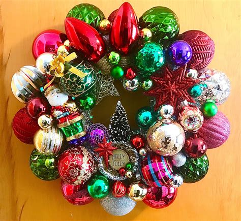 Bold Vintage Christmas Ornament Wreath Jewel Tones Large Ornaments