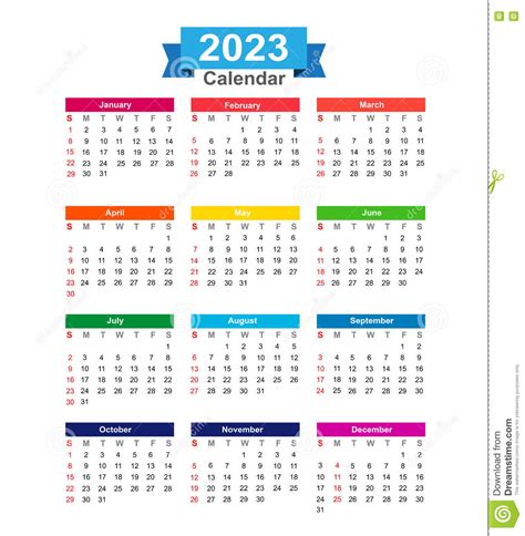 Calendário De 2023 Anos Isolado No Vetor Branco Do Fundo Ilustração Do