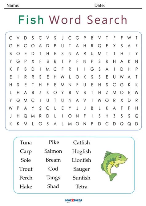 Printable Fish Word Search Cool2bkids