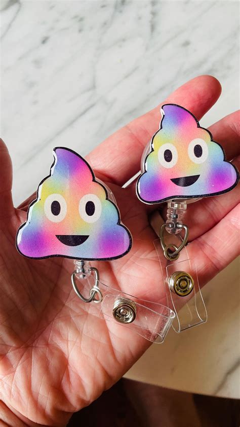 Glitter Rainbow Poop Emoji Id Badge Reel Etsy