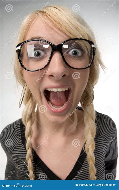 Woman With Glasses Looks Like As Nerdy Girl Humor Stock Image Image Of Glasses Gesture 19043373