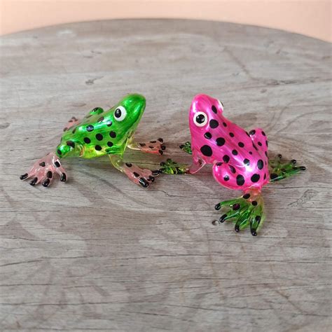 Set Of 2 Frog Figurine Hand Blown Glass Animal Miniature Etsy