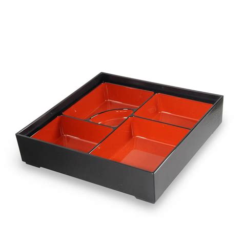 Japanese Plastic Lacquer 5 Compartmet Black Red Bento Box Japan