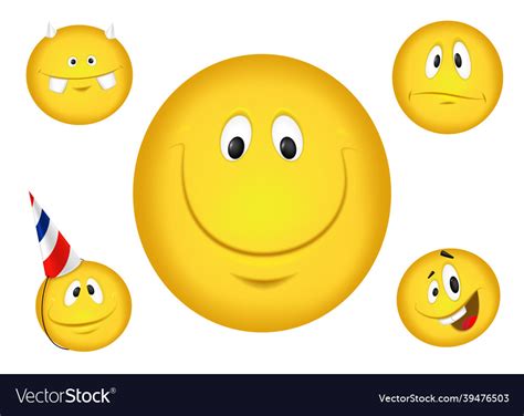 Cheerful Emoticons Smiling Yellow Faces Set Vector Image