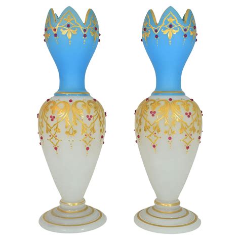 French Attributed Unusual Pair Of Double Gourd Art Glass Vases 19th Century For Sale At 1stdibs