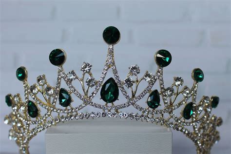 Emerald Tiara With Earrings Gold Tiararoyal Crownsilver Etsy