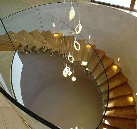 Villa Wood Curved Stairs Floating Curved Stairs With Glass Railing