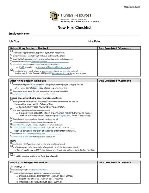 Printable 50 Useful New Hire Checklist Templates And Forms Templatelab