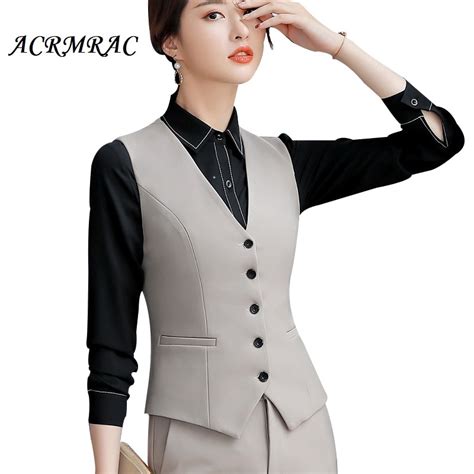 Buy Acrmrac Women Suits Slim Solid Color Vest Pants 2 Pieces Set Ol Formal