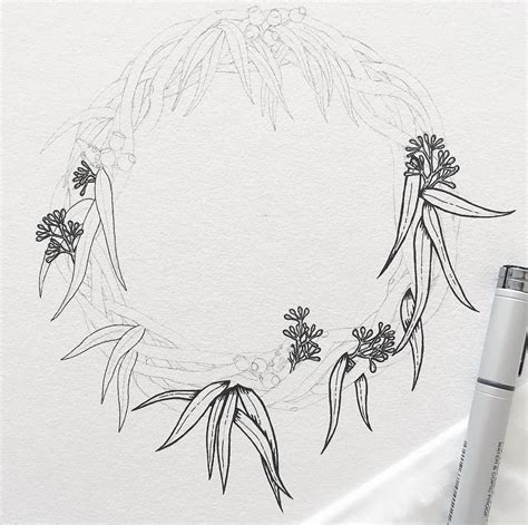 Work In Progress Of Australian Native Wreath Illustration Floral