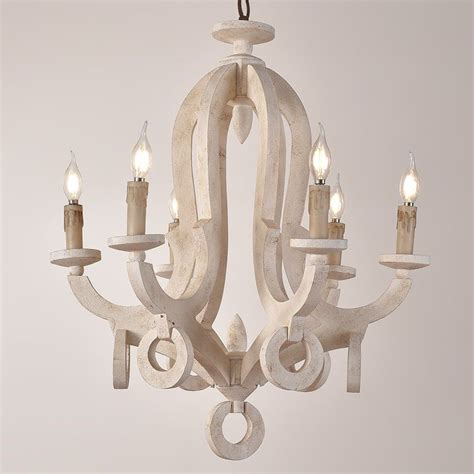 Audrey Cottage Style Distressed White Wooden 6 Light8 Light Chandelier