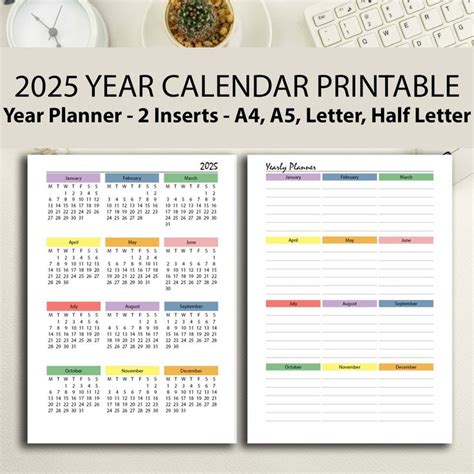 2025 Year Calendar Rainbow Printable 2025 Calendar Pdf A4a5half