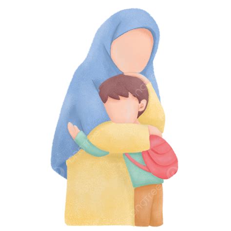 Seorang Ibu Muslim Memeluk Anaknya Dengan Penuh Kasih Sayang Cinta Ibu