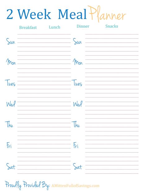 Free Menu Planner To Plan Out Healthy Snacks And Meals Through The Week