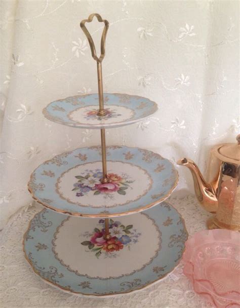 Beautiful Vintage Blue 3 Tier Cake Stand Tiered Cake Stand Tiered
