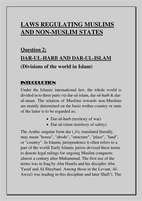 Solution Dar Ul Islam And Harb Studypool