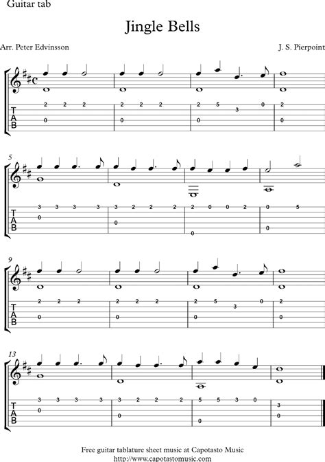 It's never too early to begin practicing music for christmas! Jingle Bells, free Christmas guitar tab solo sheet music (With images) | Guitar tabs
