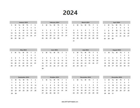 Free Printable 12 Month Calendar 2024
