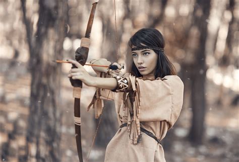 Babe Adult Archer Aiming Beautiful Woman Archery Women Outdoors Hair Bow One Person