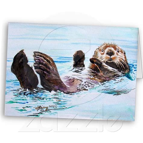 Sea Otter Watercolor Card Otter Watercolor Sea Otter