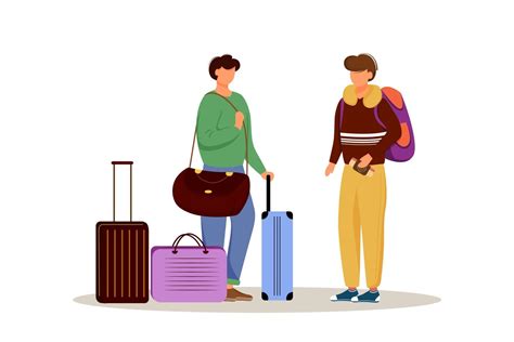 Friends With Luggage Flat Vector Illustration Getting Ready For A Trip