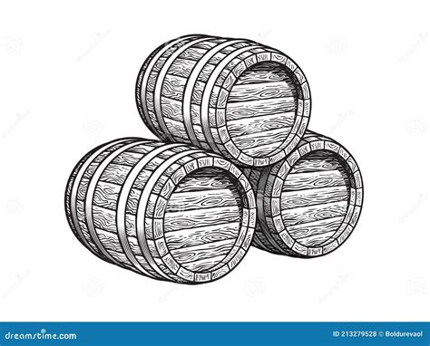 Three Stacked Wooden Barrels For Beer Wine Whisky Rum And Other