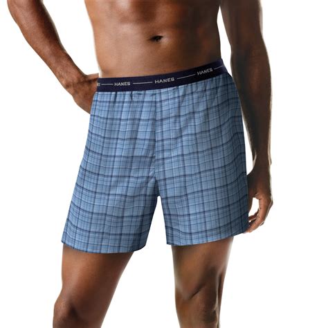 Hanes Big Mens Big And Tall Woven Boxers Blue Plaids 2xl 4 Pack